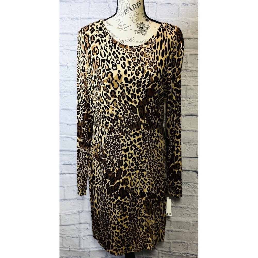 Bar III Dress Animal‎ Print Bodycon XL Cheetah  Leopard Midi Stretch Sexy Party